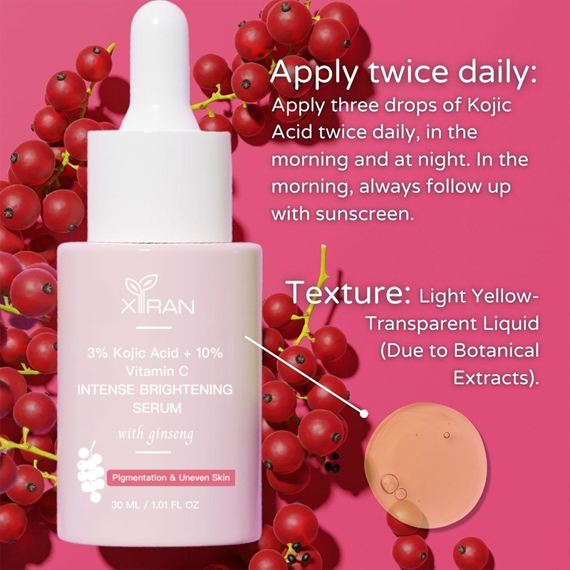 organic private label oem 3% kojic acid serum with 10% vitamin c whitening face serum